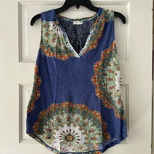 Meadow Rue Blue boho tank mixed prints size M